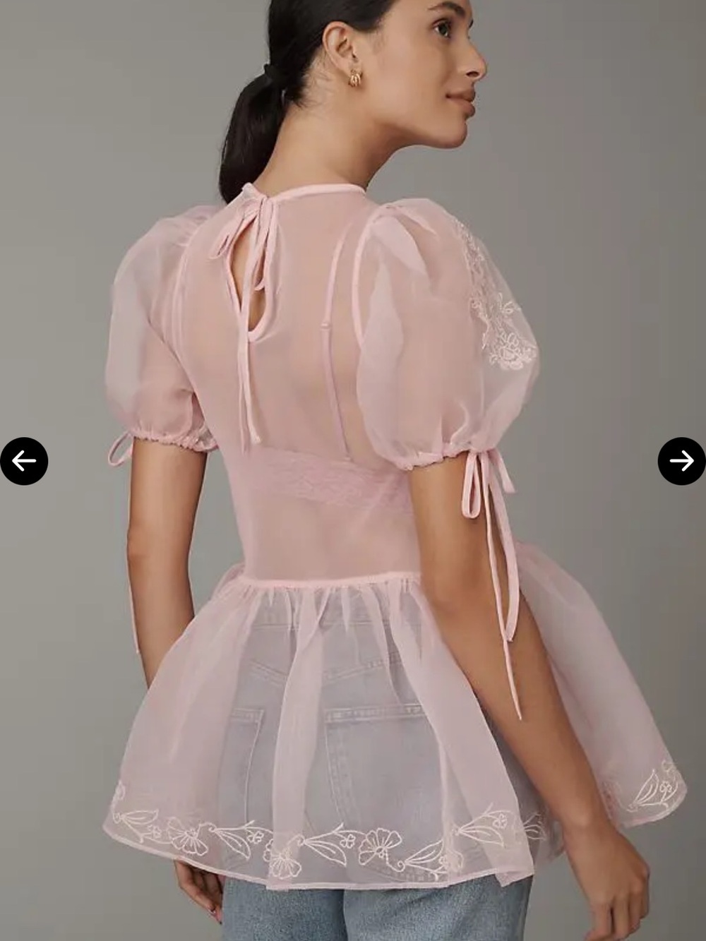 Anthropologie Pink Embroidered Sheer Mesh peplum Top NWOT Size S - Picture 2 of 8